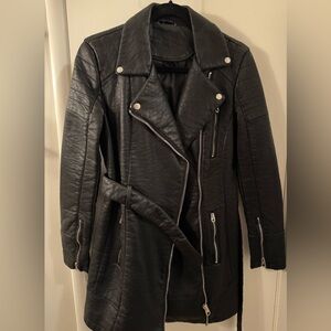 Members only vegan faux leather jacket mid thigh trench coat style